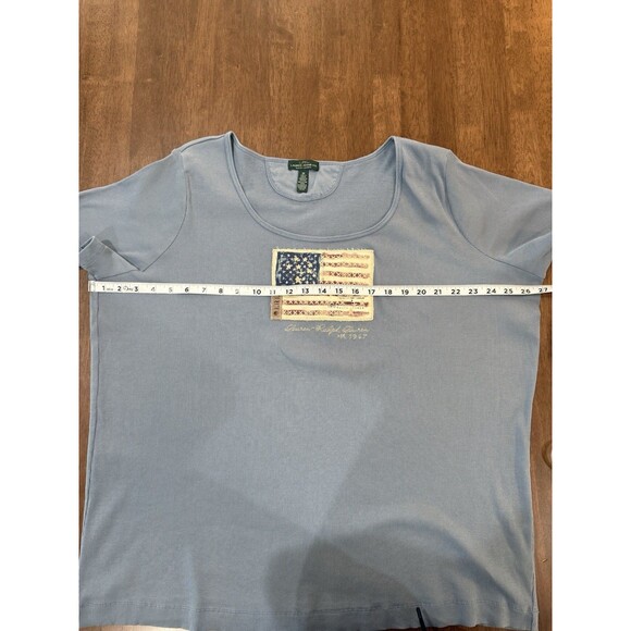 Ralph Lauren LRL 3X Blue Ribbed Cotton Tee Americana Flag Embroidered Top Plus - Picture 7 of 9